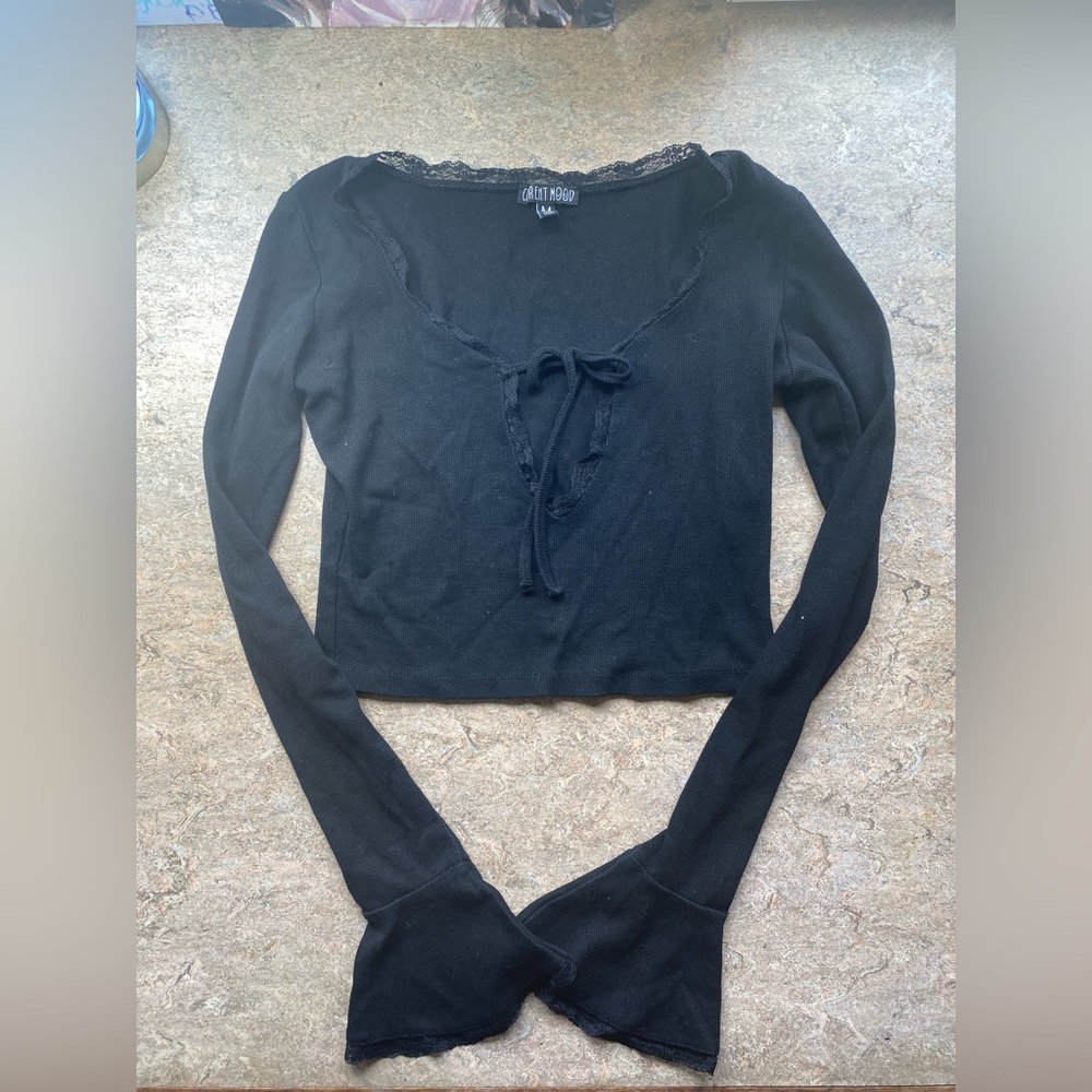 Current Mood Cropped Key hole Bell Sleeve Top